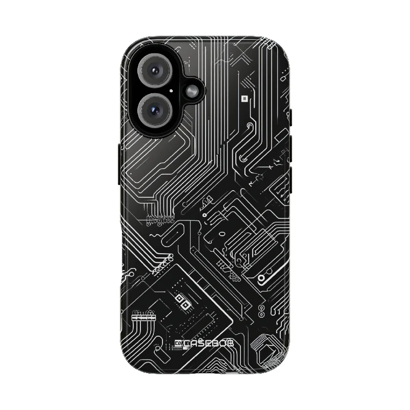 Circuitry Dreams: Abstract Black Design - for iPhone 16