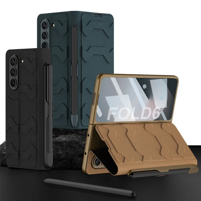 Clamshell Warrior Leather Case with Card Slot Screen Protector For Samsung Galaxy Z Fold 6