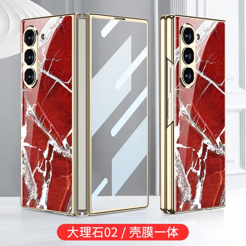 Electroplated Glass Painting Phone Case With Ultra-Thin 9H Tempered Glass Protective For Samsung Galaxy Z Fold6