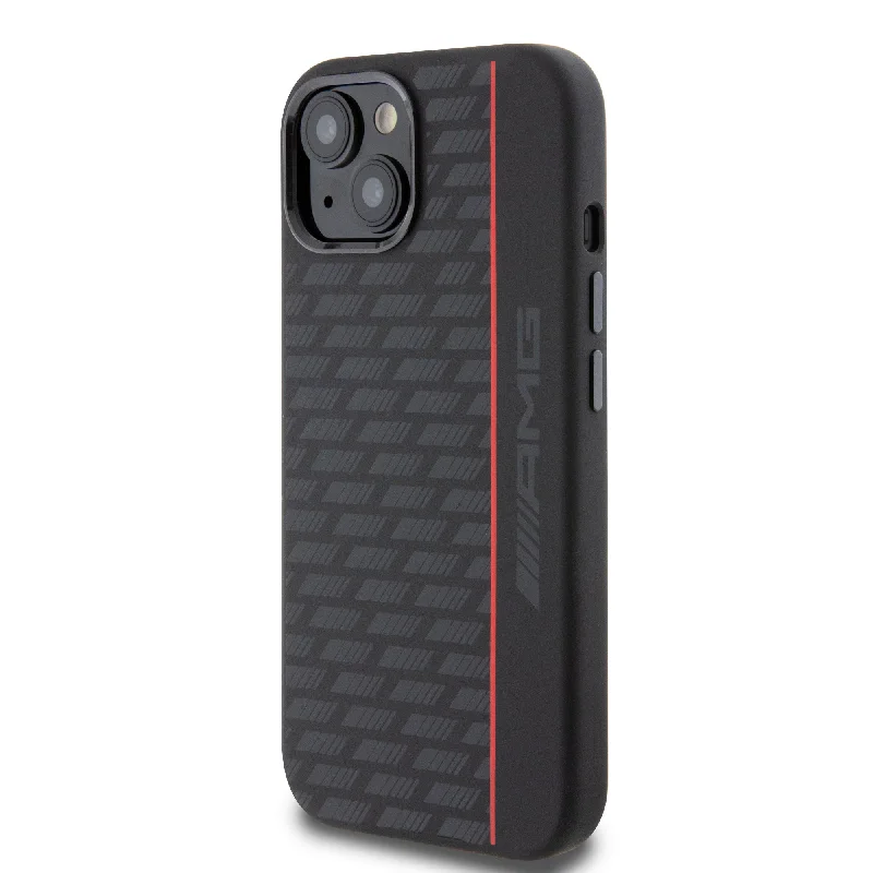 iPhone 15 - Silicone Hard Case Black Magsafe Case Carbon Pattern - AMG