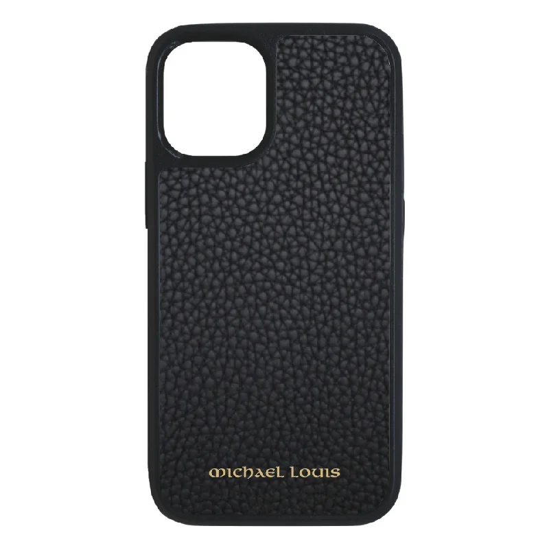 Black Pebbled Leather iPhone 15 Case