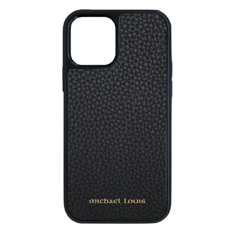 Black Pebbled Leather iPhone 15 Pro Case