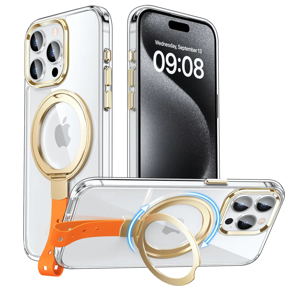 Clear Case with Rotatable Magnetic Grip Ring Holder For iPhone 16 /  15 / 14 / 13 Series