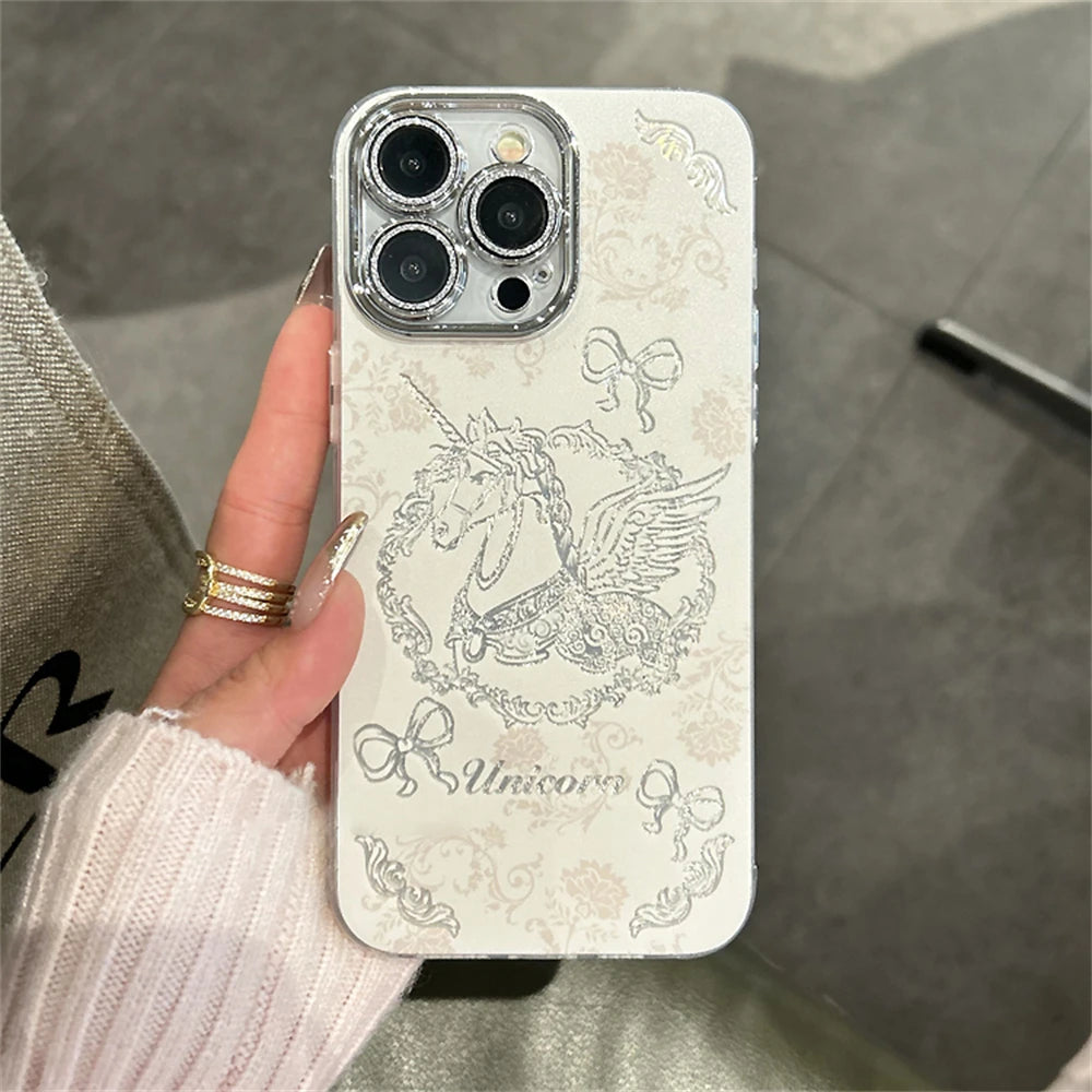 Cute Phone Cases for iPhone 15, 13, 14, 12 Pro Max, 11 - Dream Horse with Bowknot Bumper Cover - TSP358