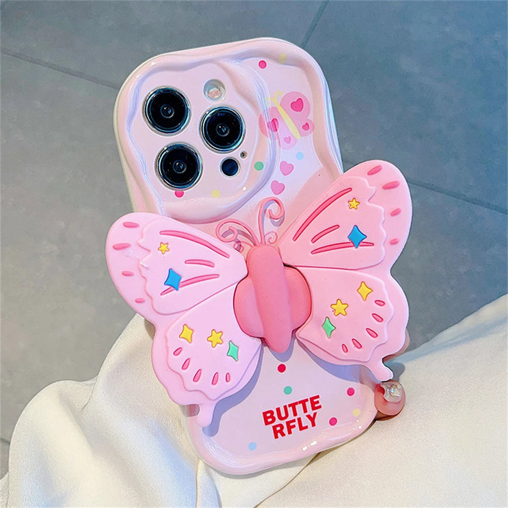 Cute Phone Cases for iPhone 15/14/13/12/11 - 3D Butterfly Holder  - TSP324