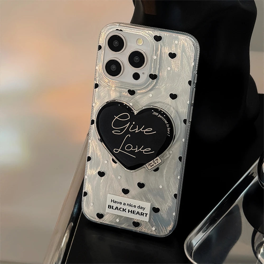 Cute Phone Cases for iPhone 15, 14, 13, 12, and 11 Pro Max - Bumper Cover with Heart Holder Stand - TSP347