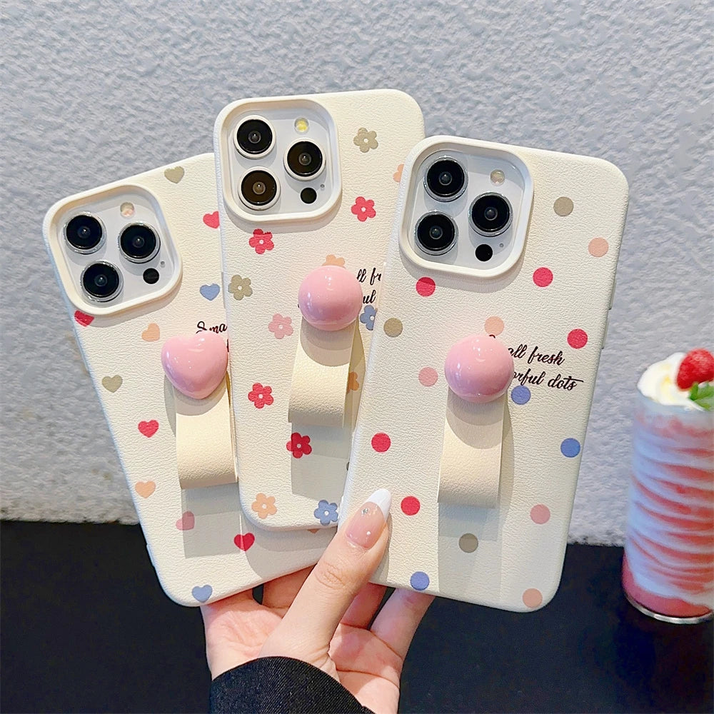 Cute Phone Cases for iPhone 15, 14, 13, 12 Pro Max, 11 - Colorful Heart, Polka Dot, Flower Ring Holder - TSP428