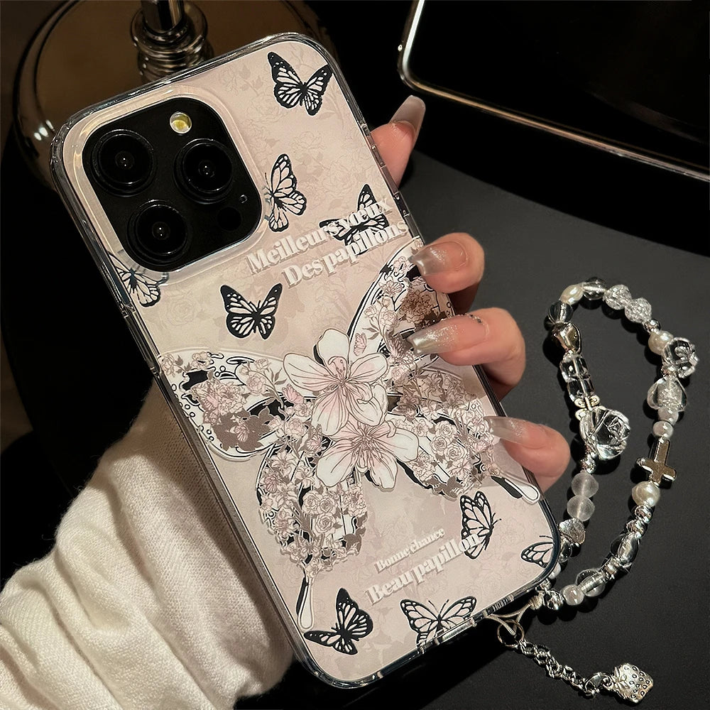 Cute Phone Cases for iPhone 15, 14, 13, and 12 Pro Max - Stylish Butterfly Flower Bracelet - Bumper Cover - TSP352