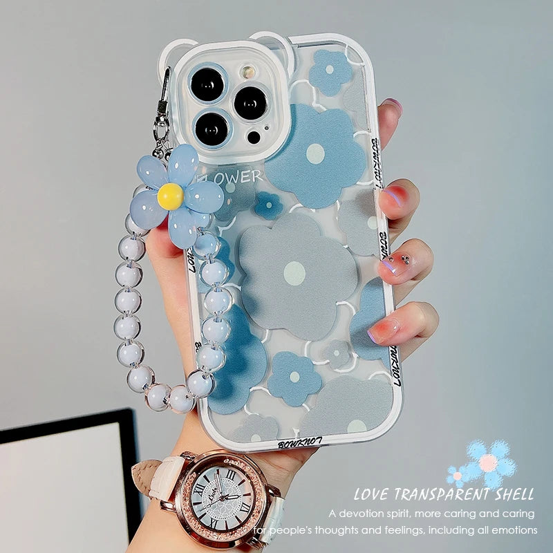 Cute Phone Cases for iPhone 15, 14 Pro Max, 13, 12, 11, X, XR, and XS - 3D Bear Ear, Flower Transparent Cover - TSP361