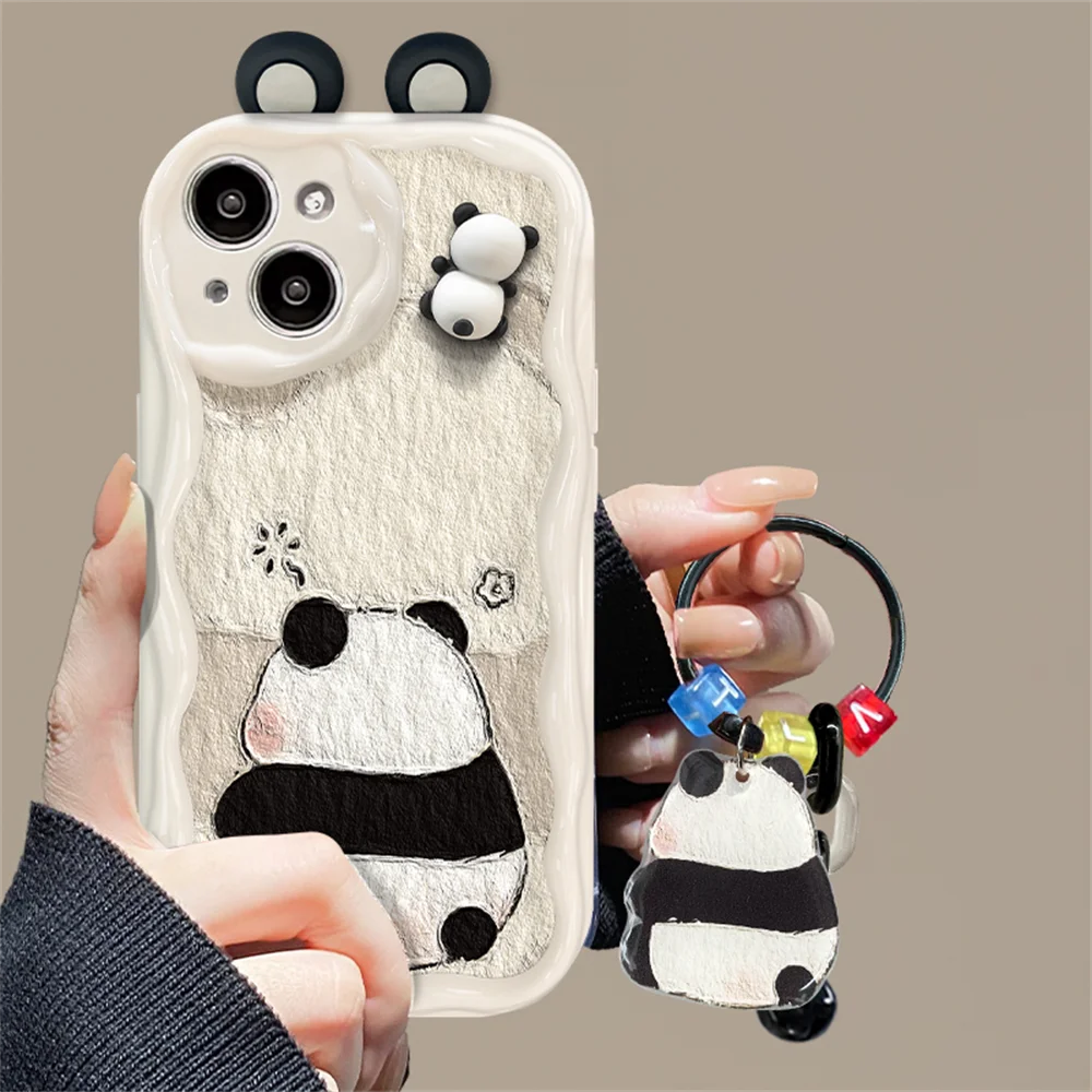 Cute Phone Cases for iPhone 15, 14 Pro Max, 13, 12, 11, XS, XR, 7, 8 Plus - Cartoon 3D Ears Panda Pendant - TSP427