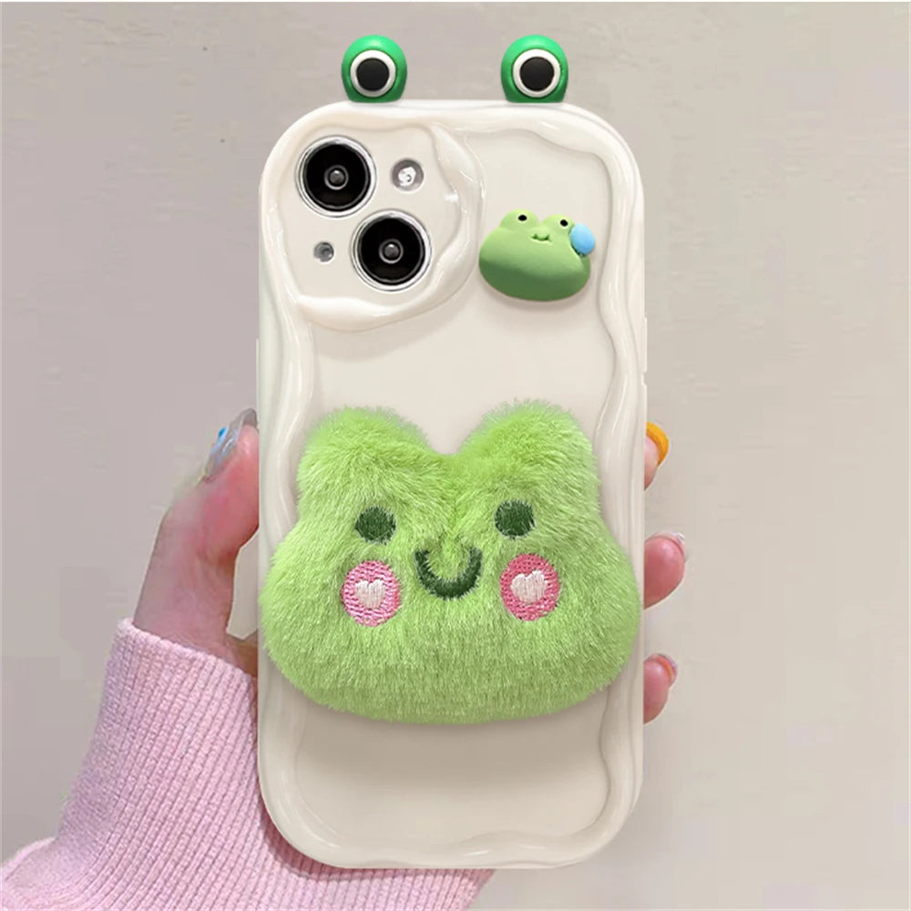 Cute Phone Cases for iPhone 15 Pro Max, 14, 13, 12, 11 Pro, X, XR, and 7 Plus - Wavy Border, Cartoon 3D Doll, Soft Cover - TSP364