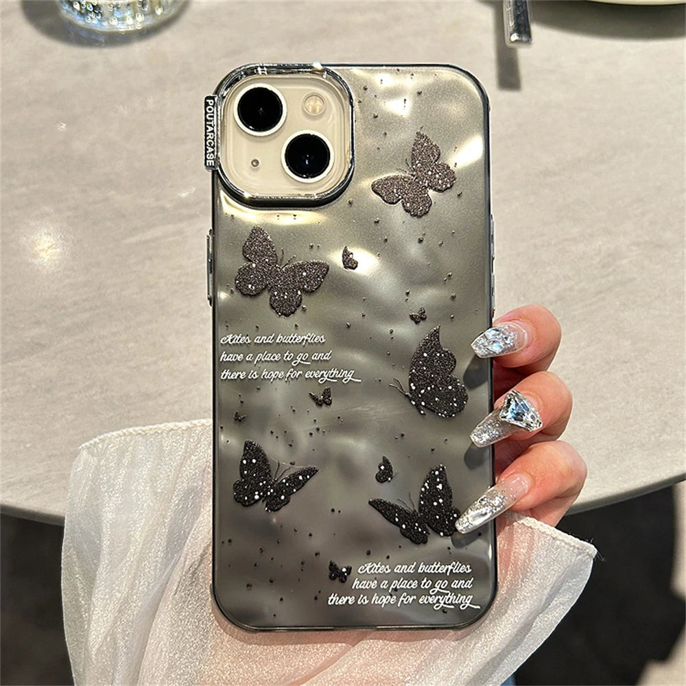 Cute Phone Cases for iPhone 15 Pro Max, 14, 13, 12 Pro, and 11 - 3D Metal Butterfly Chain - Soft Cover - TSP363