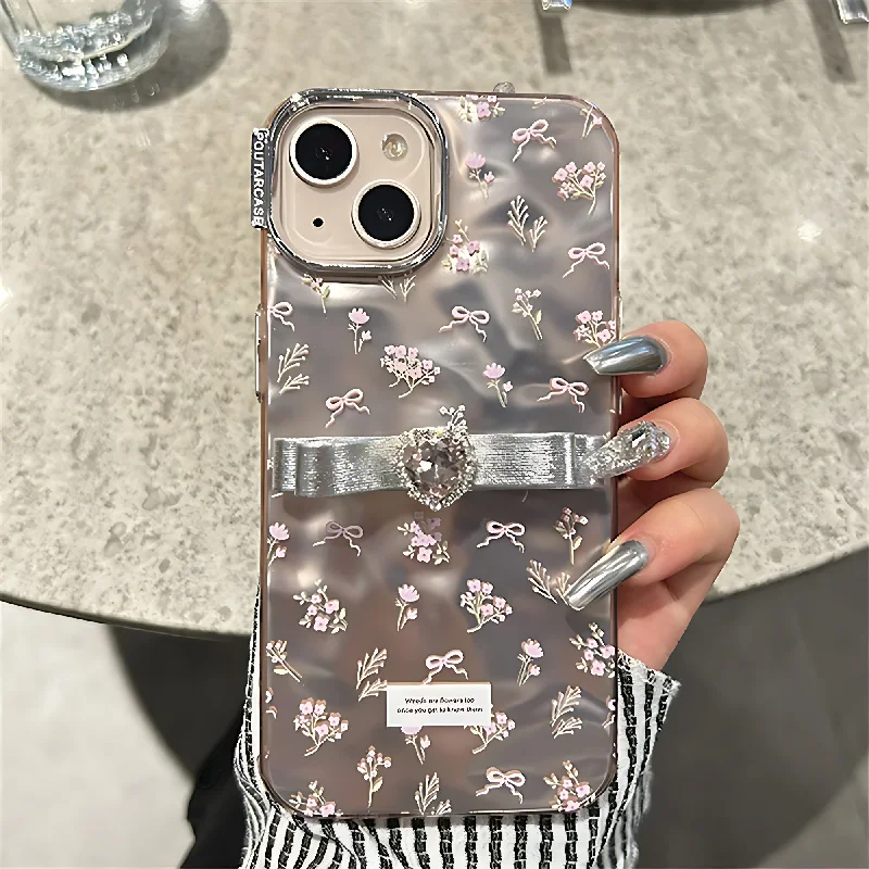 Cute Phone Cases For iPhone 15 Pro Max, 14 Pro Max, 13 Pro Max, 12, and 11 - 3D Diamond Bow, Flowers Cover - TSP371