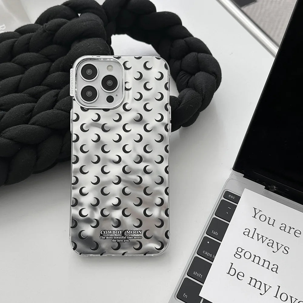 Cute Phone Cases For iPhone 15 Pro Max, 14 Pro Max, 13 Pro Max, 12, and 11 - Folded Matte Plating Moon Cover - TSP370