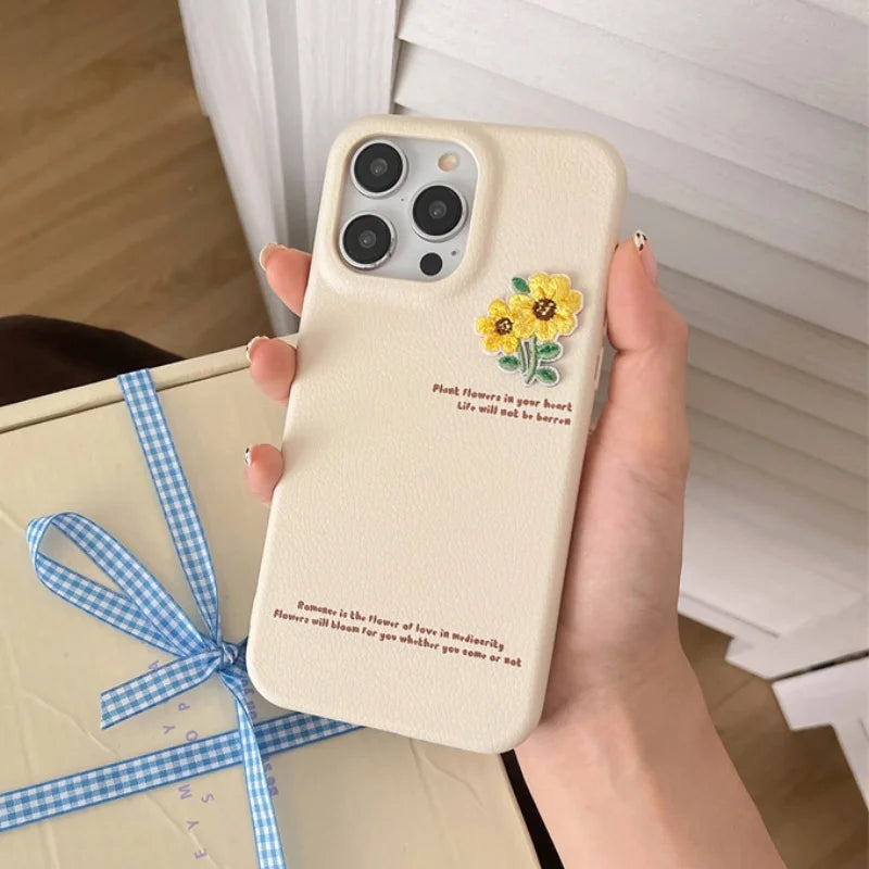 Cute Phone Cases for iPhone 16, 15, 14, 13, and 12 Pro Max - Embroidery Flowers Cover - TSP333