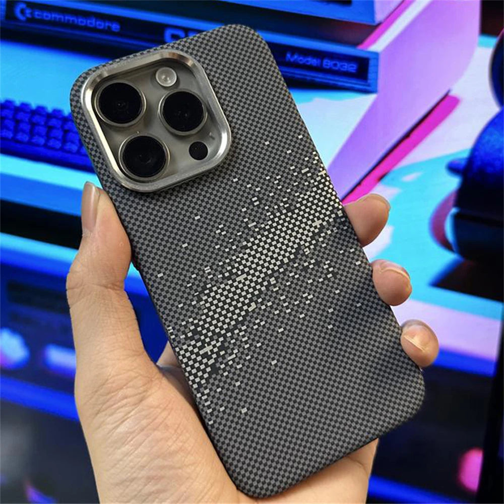 Cute Phone Cases For iPhone 16, 15, 14, 13, and 12 Pro Max models - Hit color Carbon fiber Texture - Hard PC Cover - TSP417