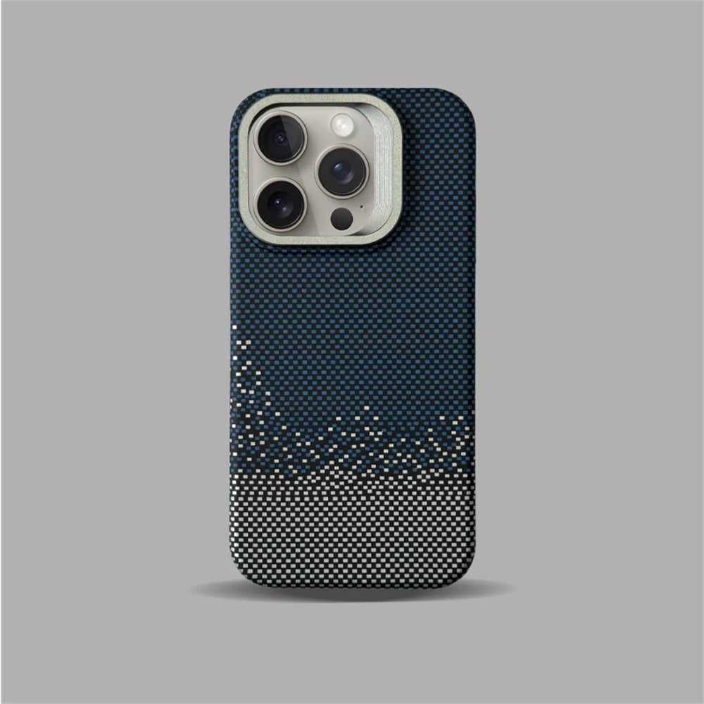 Cute Phone Cases For iPhone 16, 15, 14, and 13 Pro Max - Metal Holder, Silver Sand Carbon Fiber Pattern - TSP413