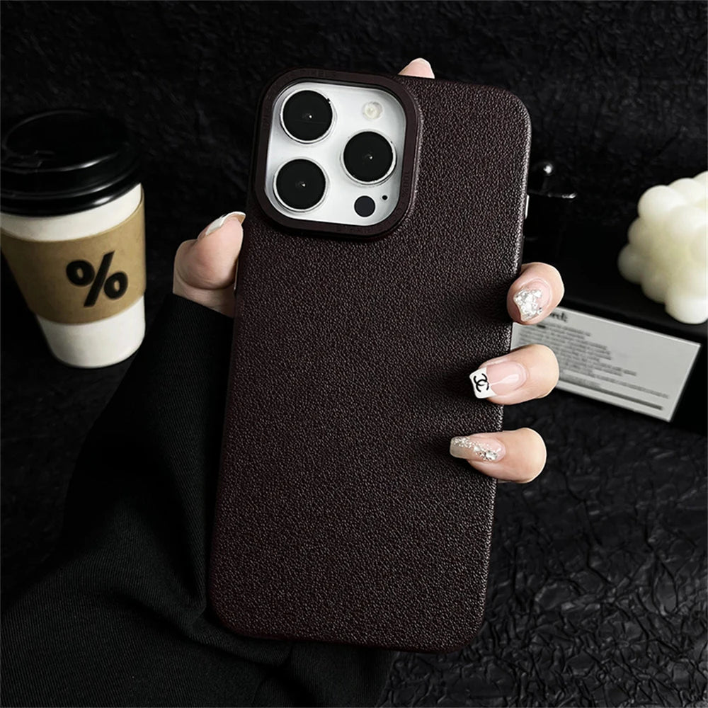 Cute Phone Cases For iPhone 16, 15, 14 Plus, 13, and 12 Pro Max - Leather Texture Hard PC Thin Cover - TSP424