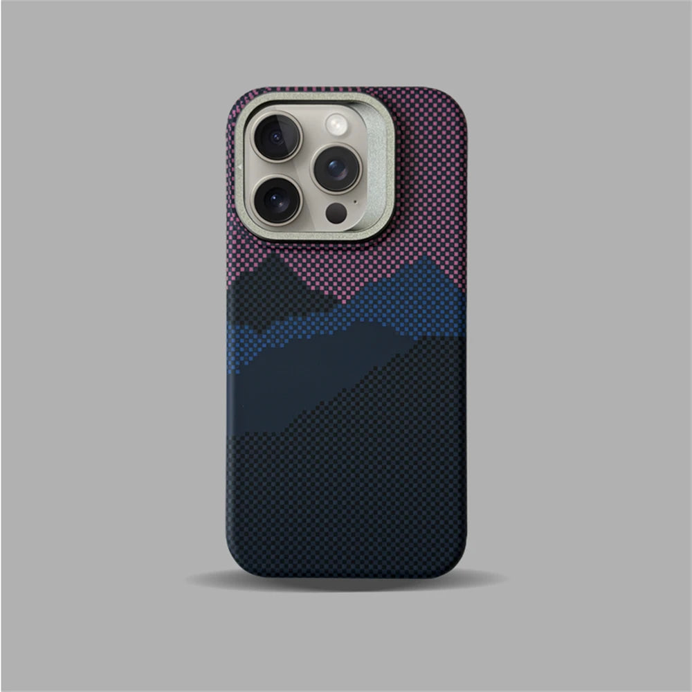 Cute Phone Cases For iPhone 16 Plus, 15, 14, and 13 Pro Max - With Metal Holder - Carbon Fiber Pattern - TSP420