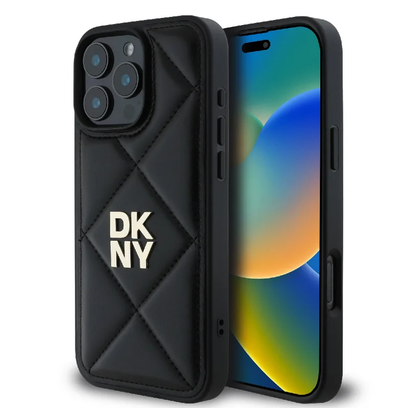 iPhone 16 Pro Max - PU Leather Black Hard Case Quilted With Stack Logo - DKNY