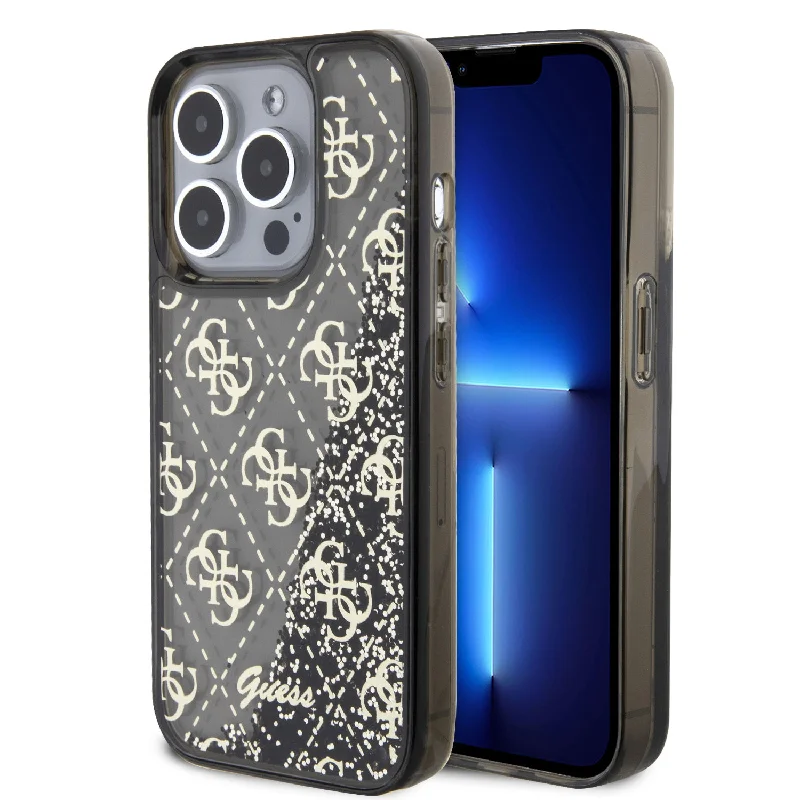 iPhone 15 Pro - PC/TPU Black Hard Case Liquid Glitter 4G Translucent - GUESS