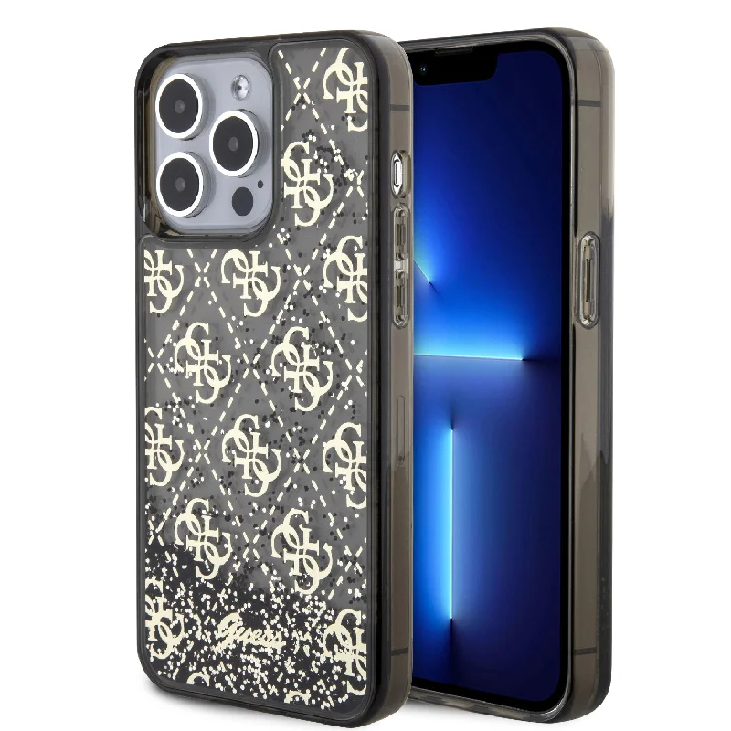 iPhone 15 Pro Max - PC/TPU Black Hard Case Liquid Glitter 4G Translucent - GUESS