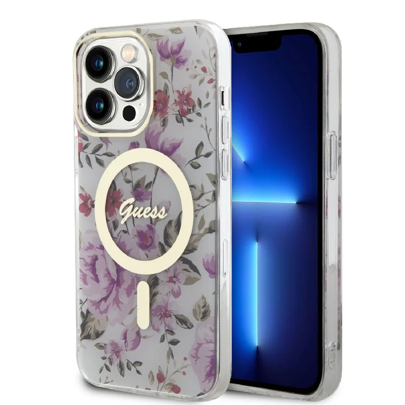 iPhone 15 Pro - PC/TPU Clear Hard Case Magsafe Iml Flower - GUESS