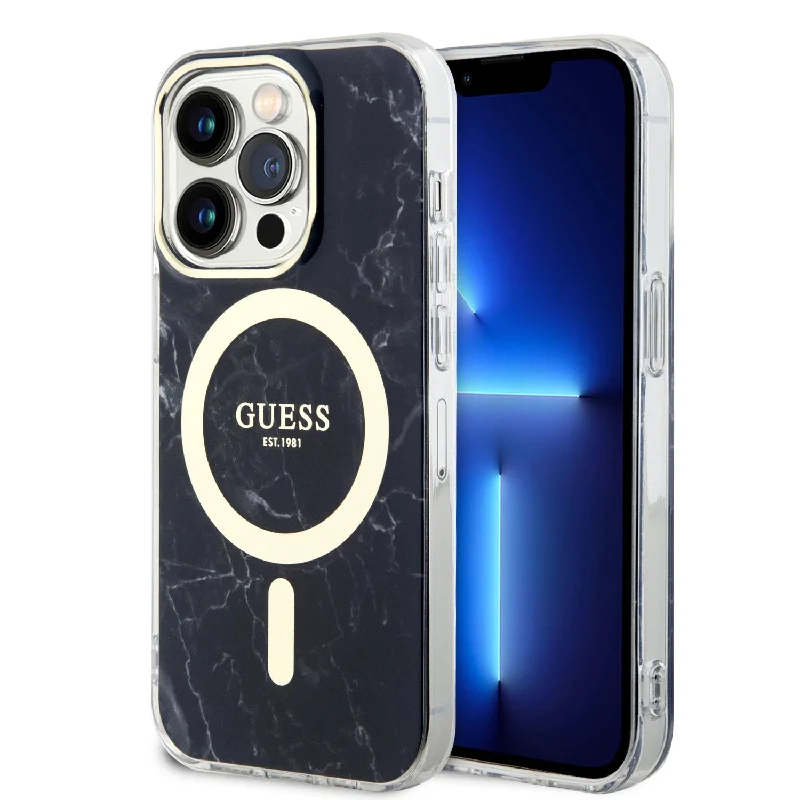 iPhone 15 Pro - PC/TPU Black Hard Case Magsafe Iml Marble - GUESS