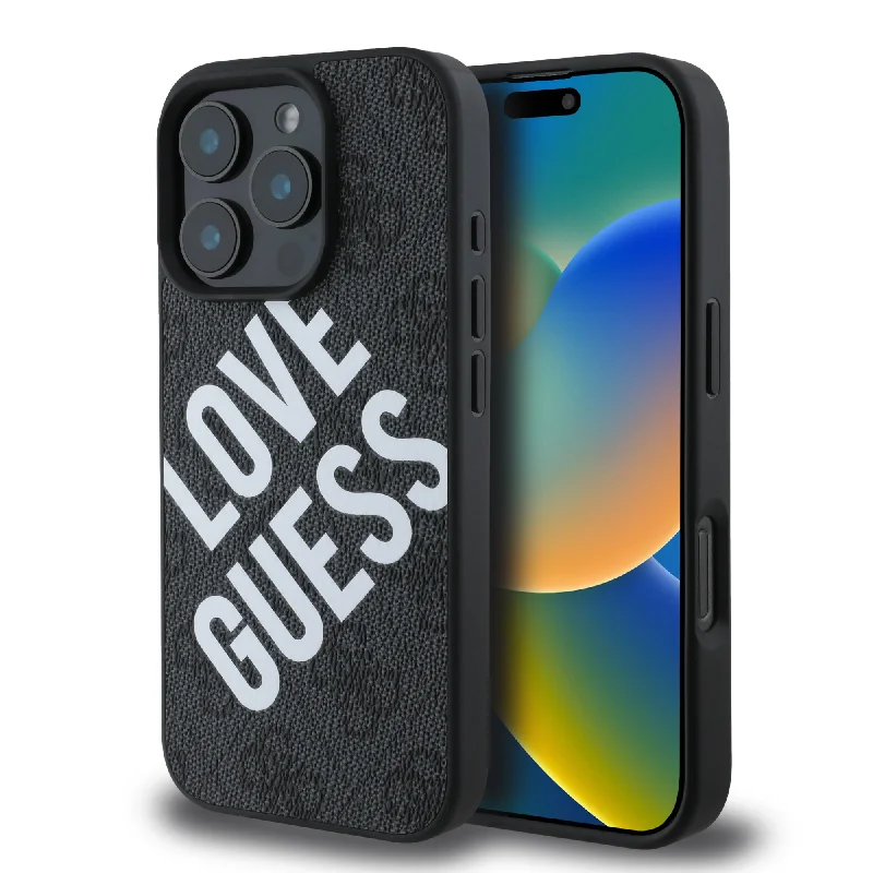 iPhone 16 Pro - PU Leather Black Hard Case MagSafe Compatible 4G Collection Big Love Guess Logo - GUESS