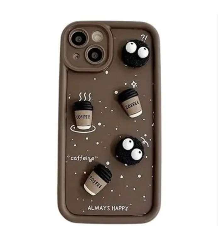 iPhone 15 Cute Coffee Silicone Cartoon Back Case Cover - Brown