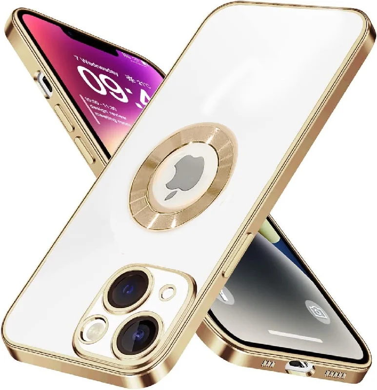 iPhone 15 Plus Premium Transparent Silicon Back Case Cover - Gold