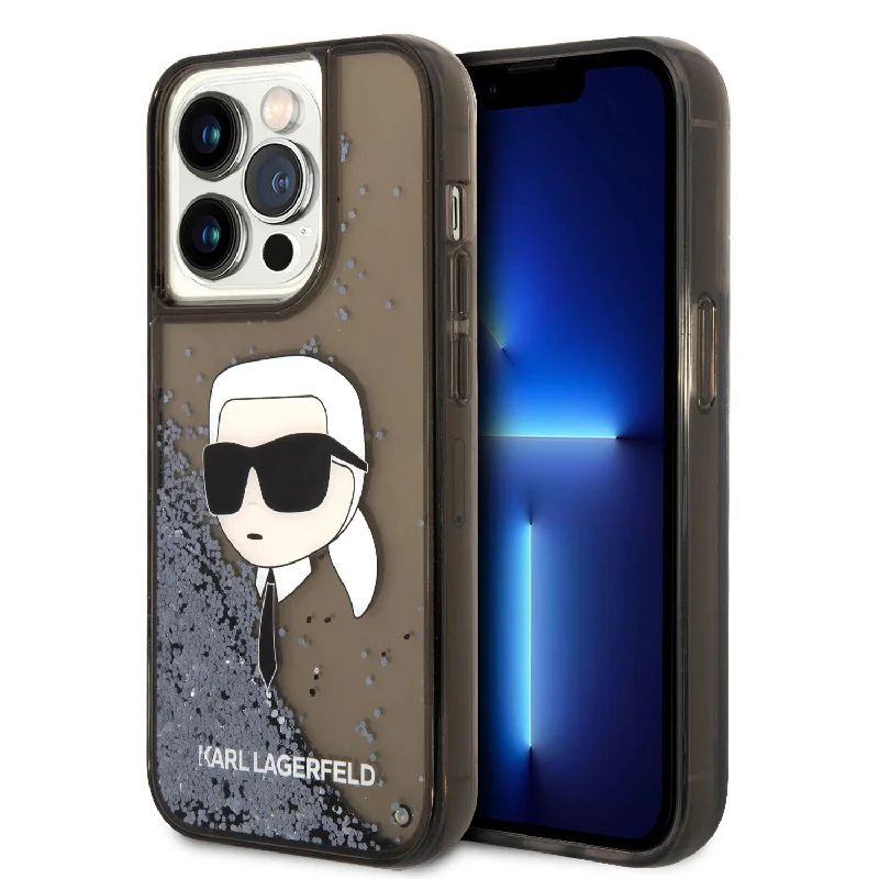 iPhone 15 Pro - PC/TPU Black Hard Case Liquid Glitter NFT Karl Head - Karl Lagerfeld