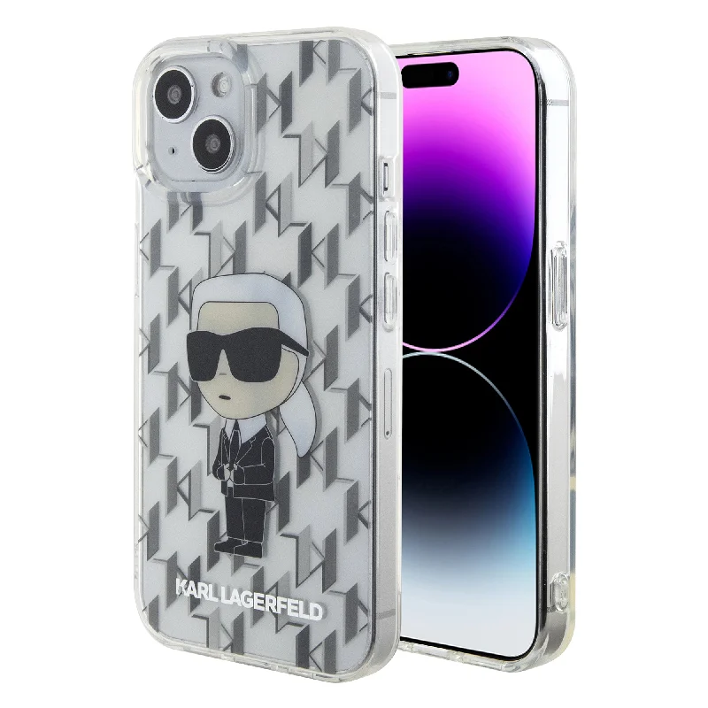 iPhone 15 - PC/TPU Clear Hard Case Iml Ikonik Monogram - Karl Lagerfeld