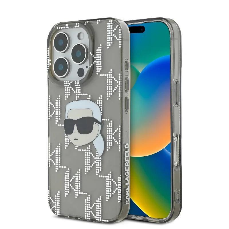 iPhone 16 Pro - PC/TPU Black Hard Case Karl Head Monogram Design - Karl Lagerfeld