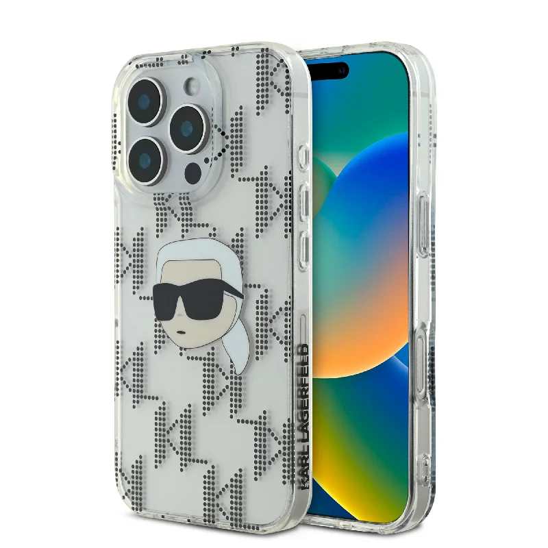 iPhone 16 Pro - PC/TPU Clear Hard Case Karl Head Monogram Design - Karl Lagerfeld