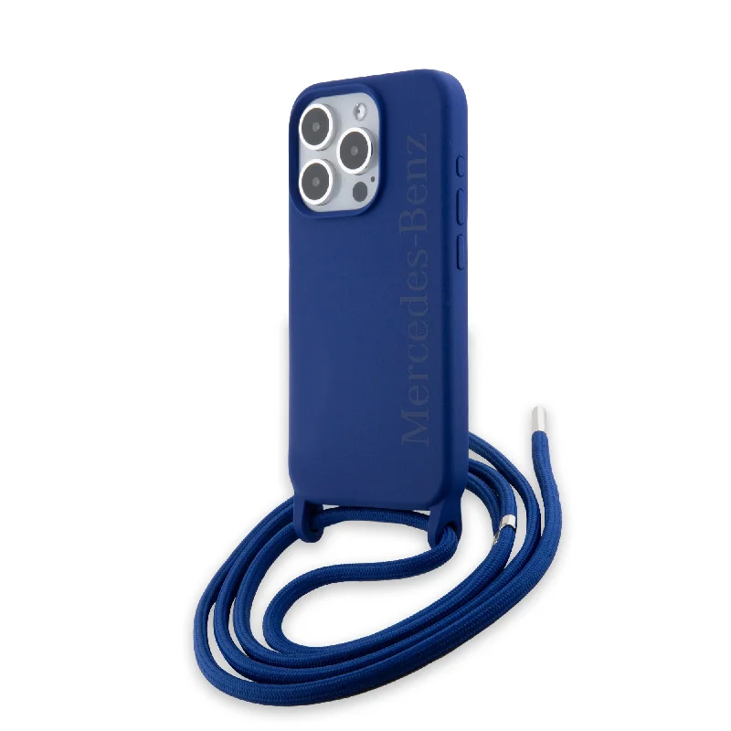 iPhone 15 Pro - Liquid Silicone Navy Blue With Cord Wordmark Logo - Mercedes-Benz