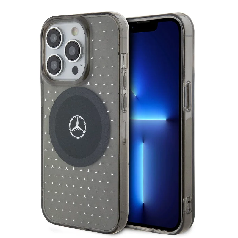 iPhone 15 Pro - PC/TPU Black Transparent Mafsafe Compatible Case Star Pattern - Mercedes-Benz