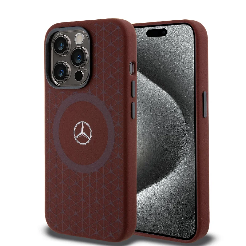 iPhone 15 Pro - Silicone Red Hard Case Liquid Magsafe With Mini Star Pattern - Mercedes-Benz