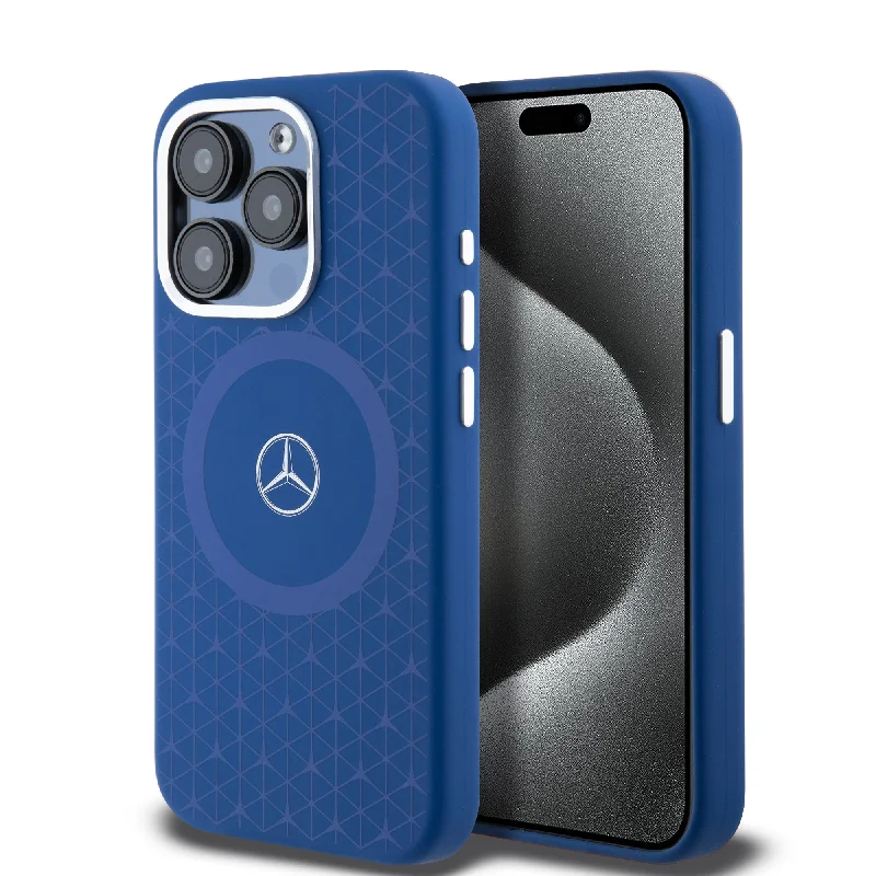 iPhone 15 Pro - Liquid Silicone Navy Blue MagSafe Compatible With Mini Star Pattern - Mercedes-Benz