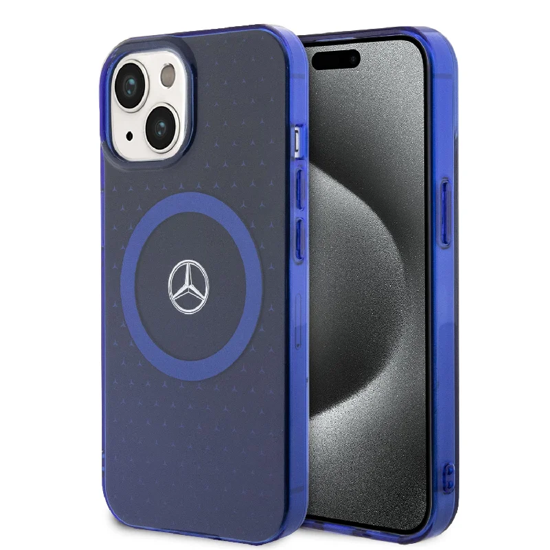 iPhone 15 - PC/TPU Blue Double Layer Mafsafe Compatible Case Star Pattern - Mercedes-Benz