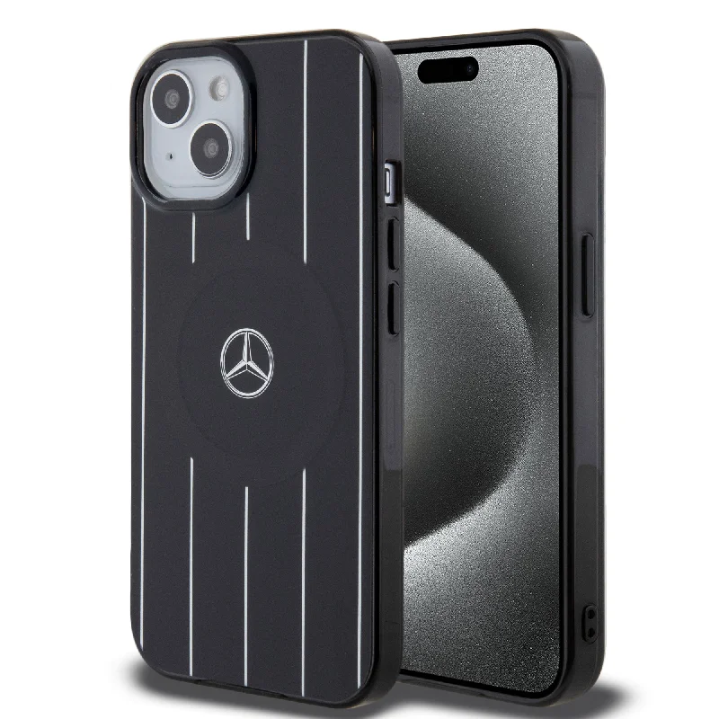 iPhone 15 - PC/TPU Black Double Layer Magsafe Case With Crossed Lines - Mercedes-Benz