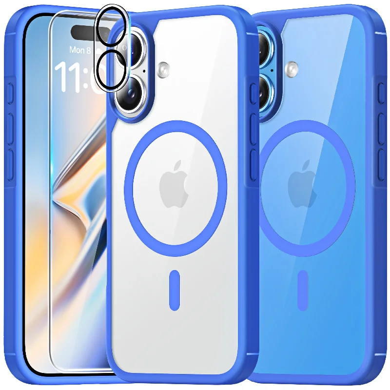 TAURI 5 in 1 for iPhone 16 Case, Compatible with MagSafe [Anti-Yellowing] with 2X Screen Protector + 2X Camera Lens Protector, Military-Grade Protection, Magnetic Phone Case for iPhone 16 6.1", Blue