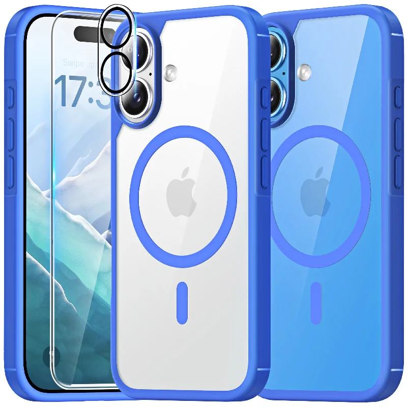 TAURI 5 in 1 for iPhone 16 Plus Case, Compatible with MagSafe [Not-Yellowing] with 2X Screen Protector + 2X Camera Lens Protector, Military-Grade Protection, Magnetic Case for 16 Plus 6.7", Blue