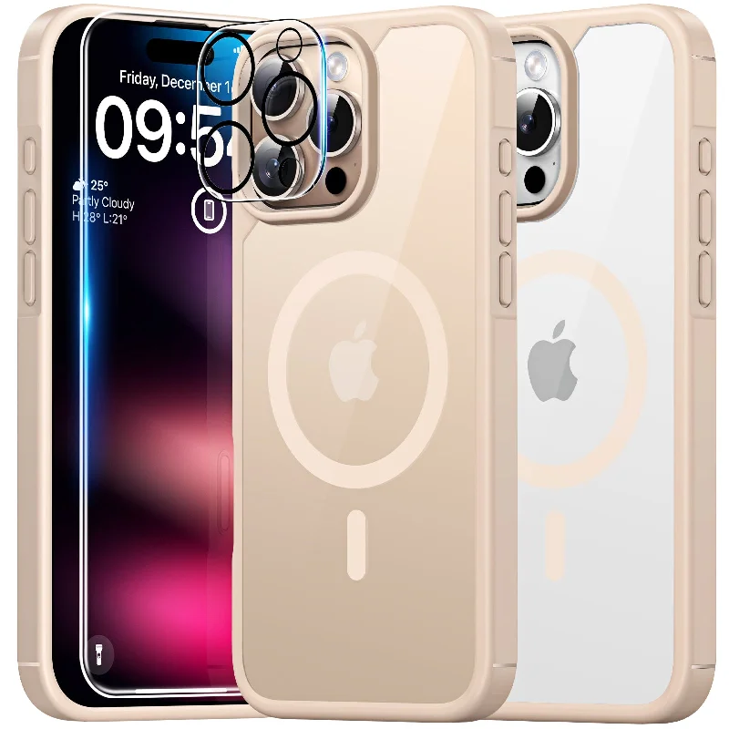 TAURI 5 in 1 for iPhone 16 Pro Case, Compatible with MagSafe [Not-Yellowing] with 2X Screen Protector + 2X Camera Lens Protector, Military-Grade Protection, Magnetic Case for 16 Pro 6.3", Desert