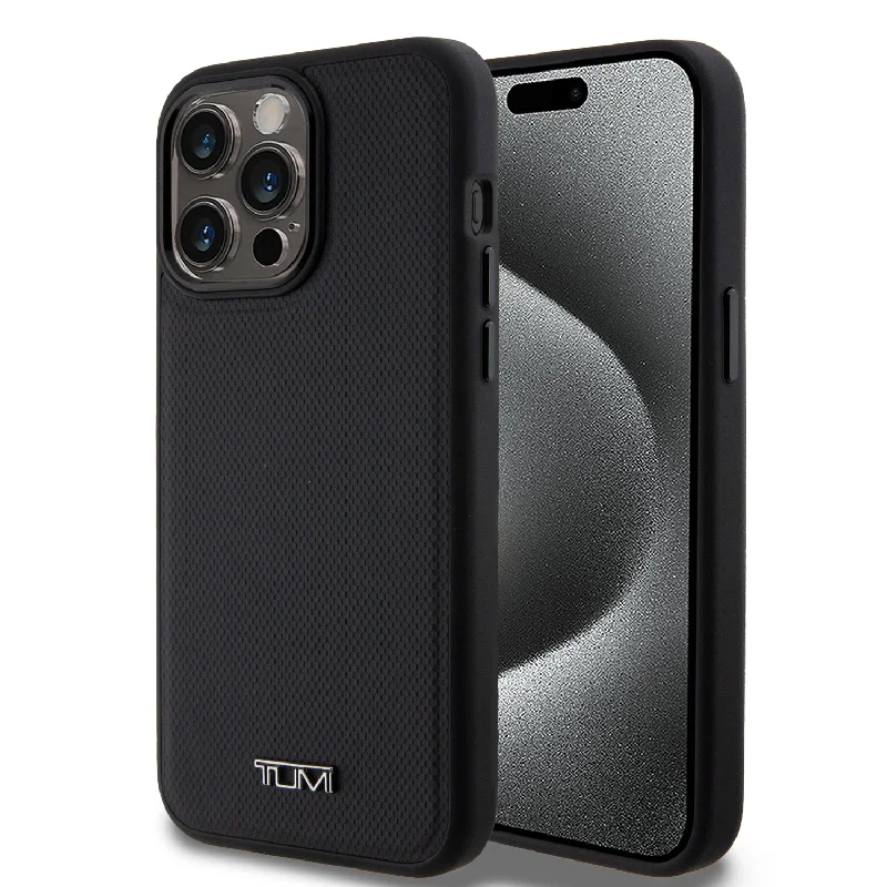 iPhone 15 Pro Max - Leather Black MagSafe Compatible Hard Case Balistic Pattern Design - TUMI