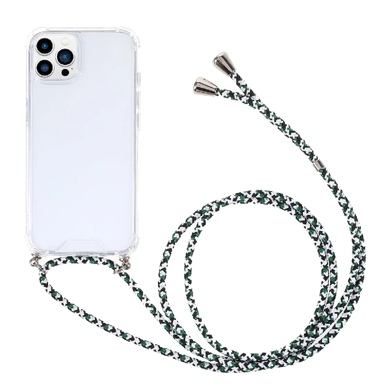 Acrylic Back Panel + TPU Bumper Crystal Clear Protective Phone Case Cover with Lanyard for iPhone 13 Pro 6.1 inch