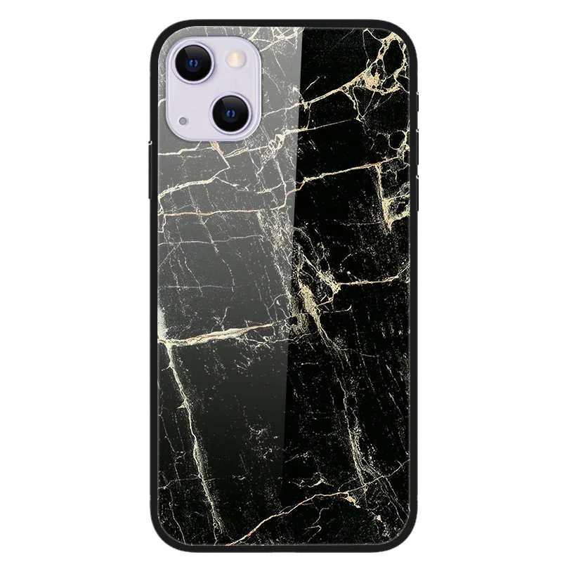 Anti-Scratch Pattern Printing Soft TPU Frame Shockproof Tempered Glass Back Cover for iPhone 13 6.1 inch