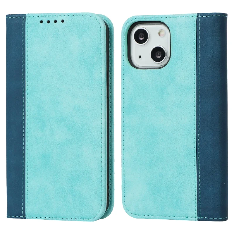 Bi-color Splicing Design Auto-absorbed PU Leather Wallet Phone Shell Case for iPhone 13 6.1 inch