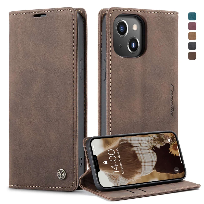 CASEME 013 Series Wallet Design Anti-Drop Magnetic Auto-absorbed PU Leather Flip Folio Phone Case with Stand for iPhone 13 6.1 inch