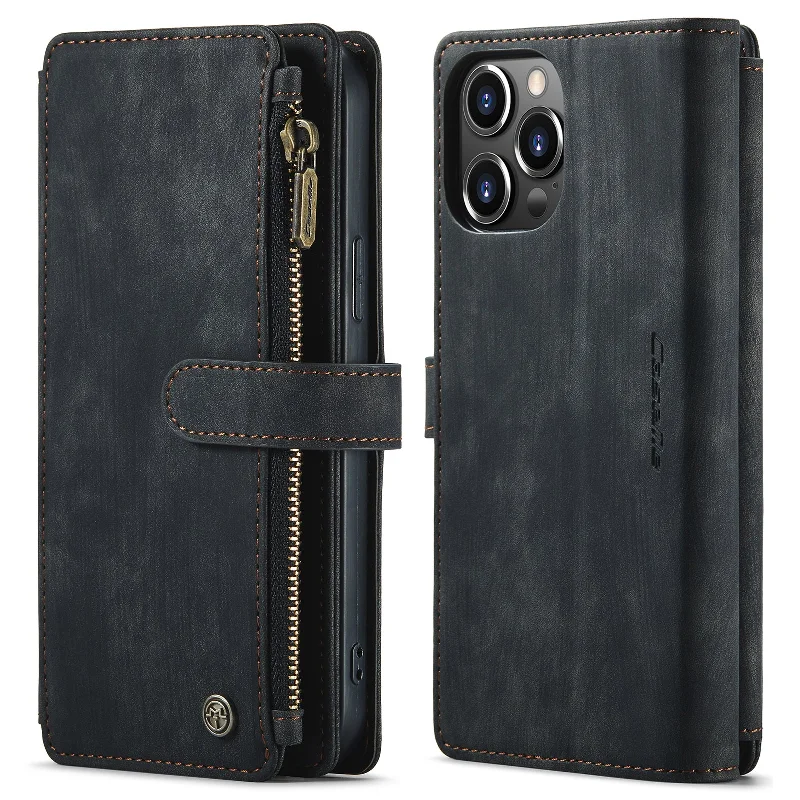 CASEME C30 Series Scratch Resistant Supporting Stand Design Zipper Pocket Shockproof PU Leather TPU Wallet Cover Flip Case Phone Cover for iPhone 13 Pro Max 6.7 inch